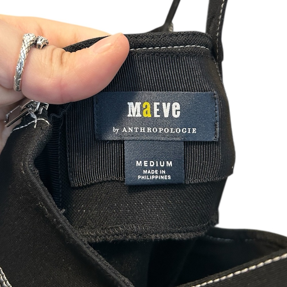 Maeve Anthropologie Y2K Black Mini Dress W White Contrast Stitching Size Medium - Picture 4 of 5